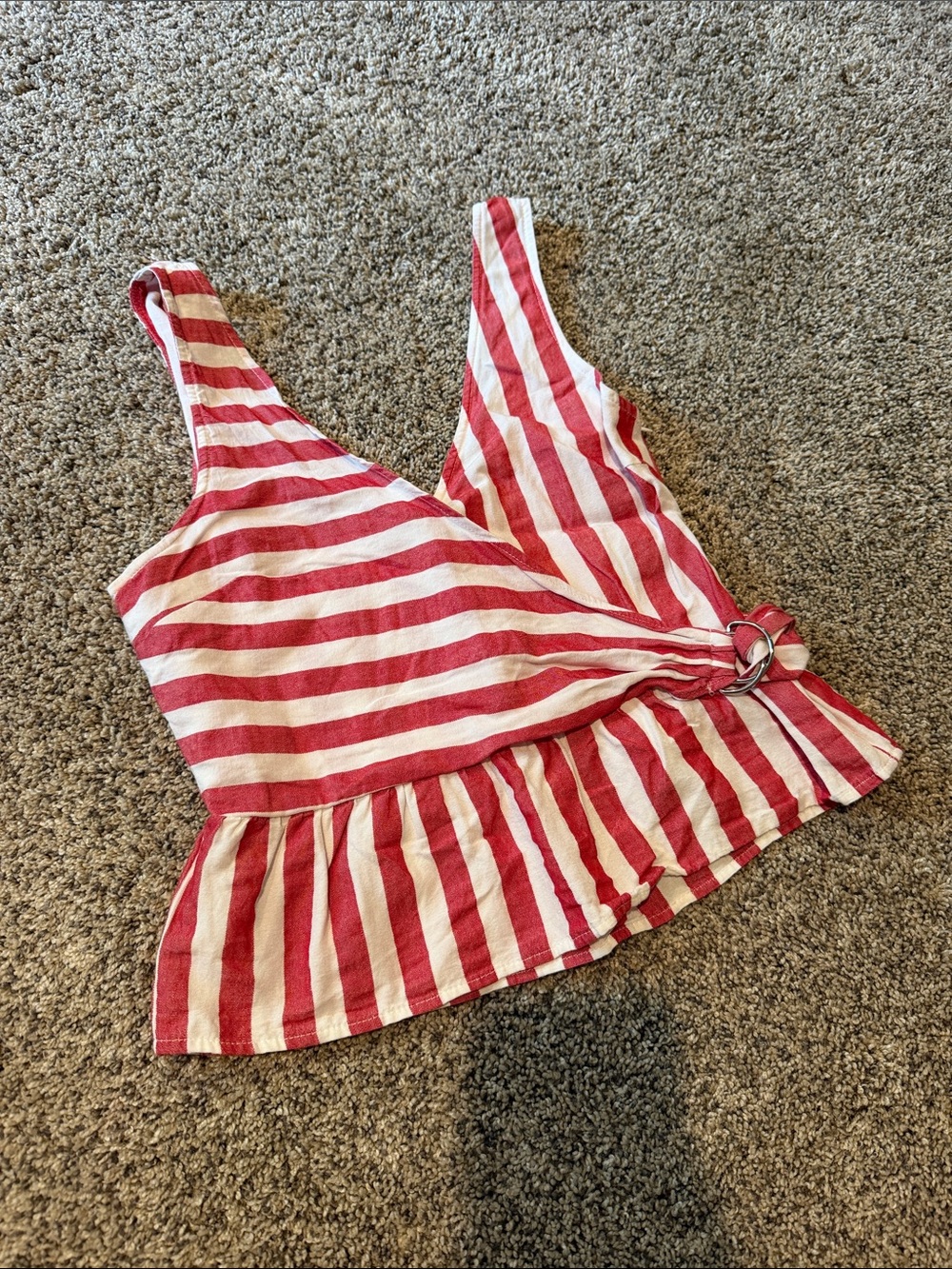Abercrombie & Fitch Red and White Striped Wrap Peplum Camisole
